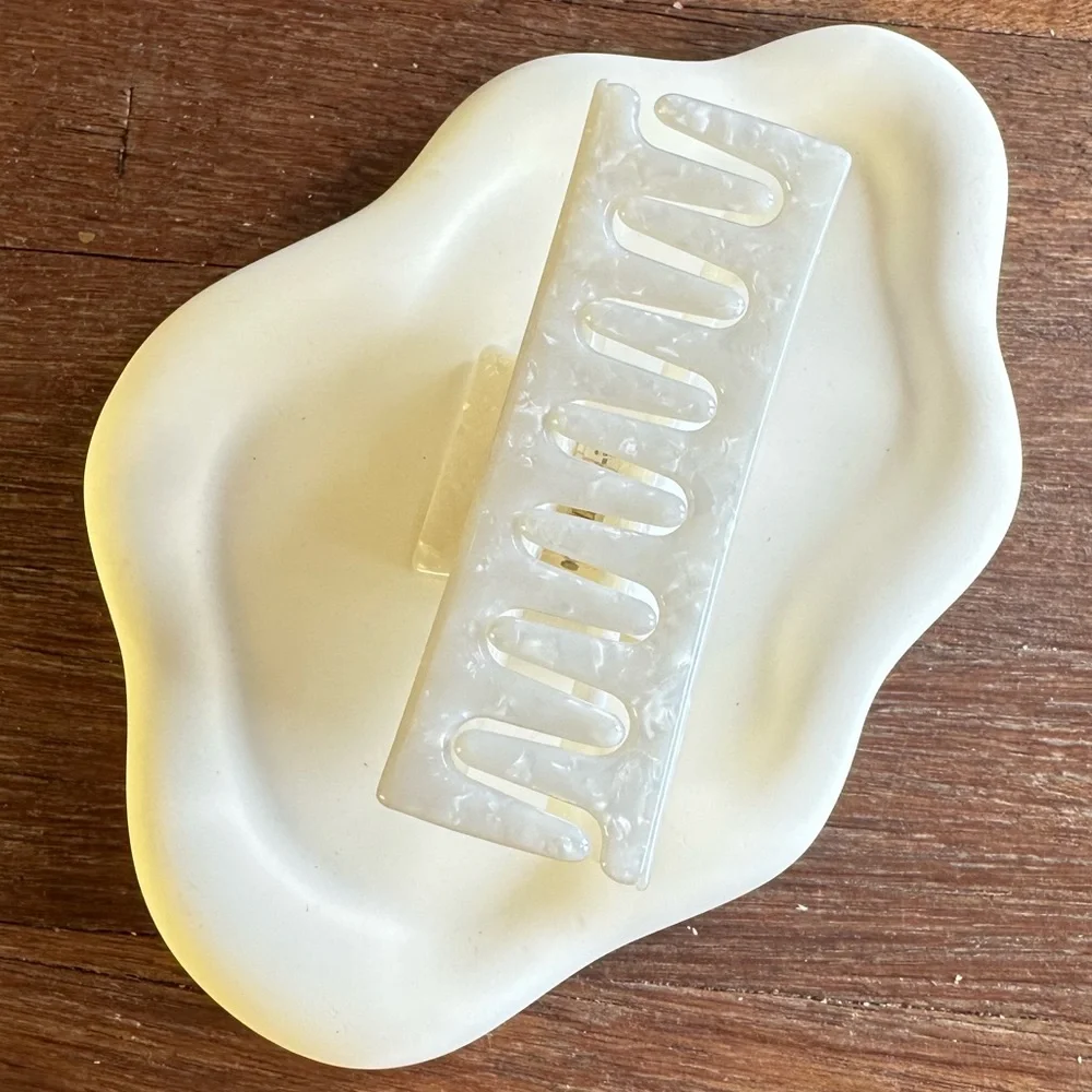 White Acetate Rectangle Hair Claw Clip Minimalist Large 4
